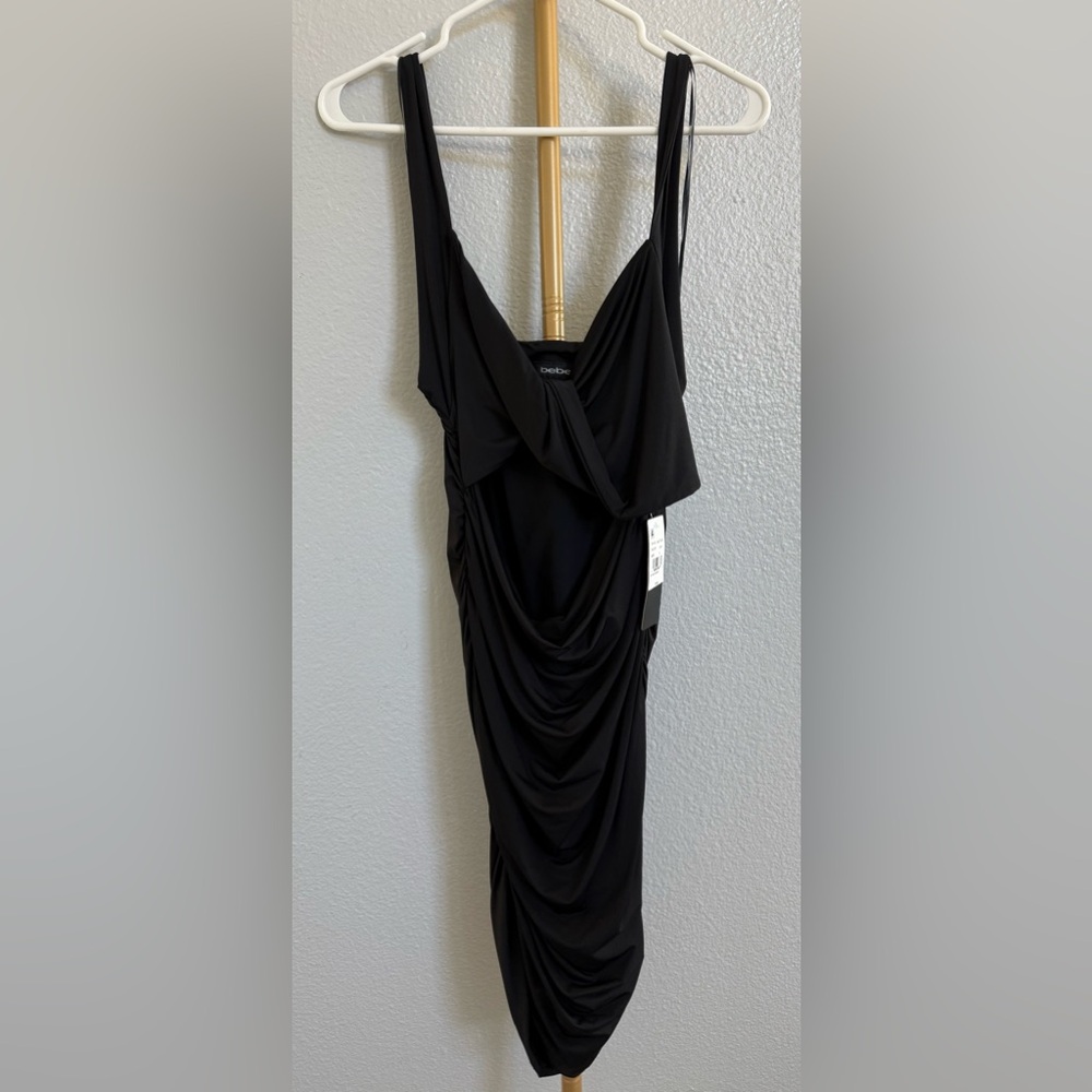 NWT Bebe Black Draped Dress size Large